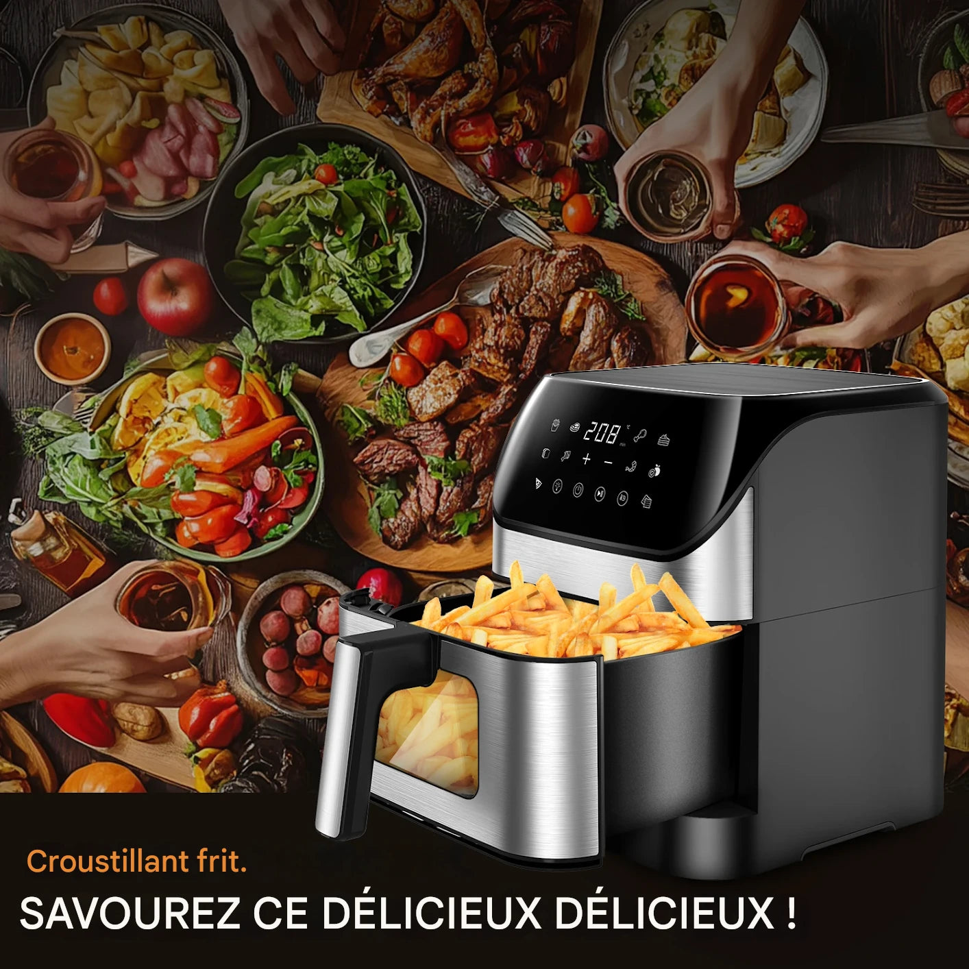 AirFryer 9L à Fenêtre Transparente – 10 Programmes, Sans Huile, Ultra Silencieux