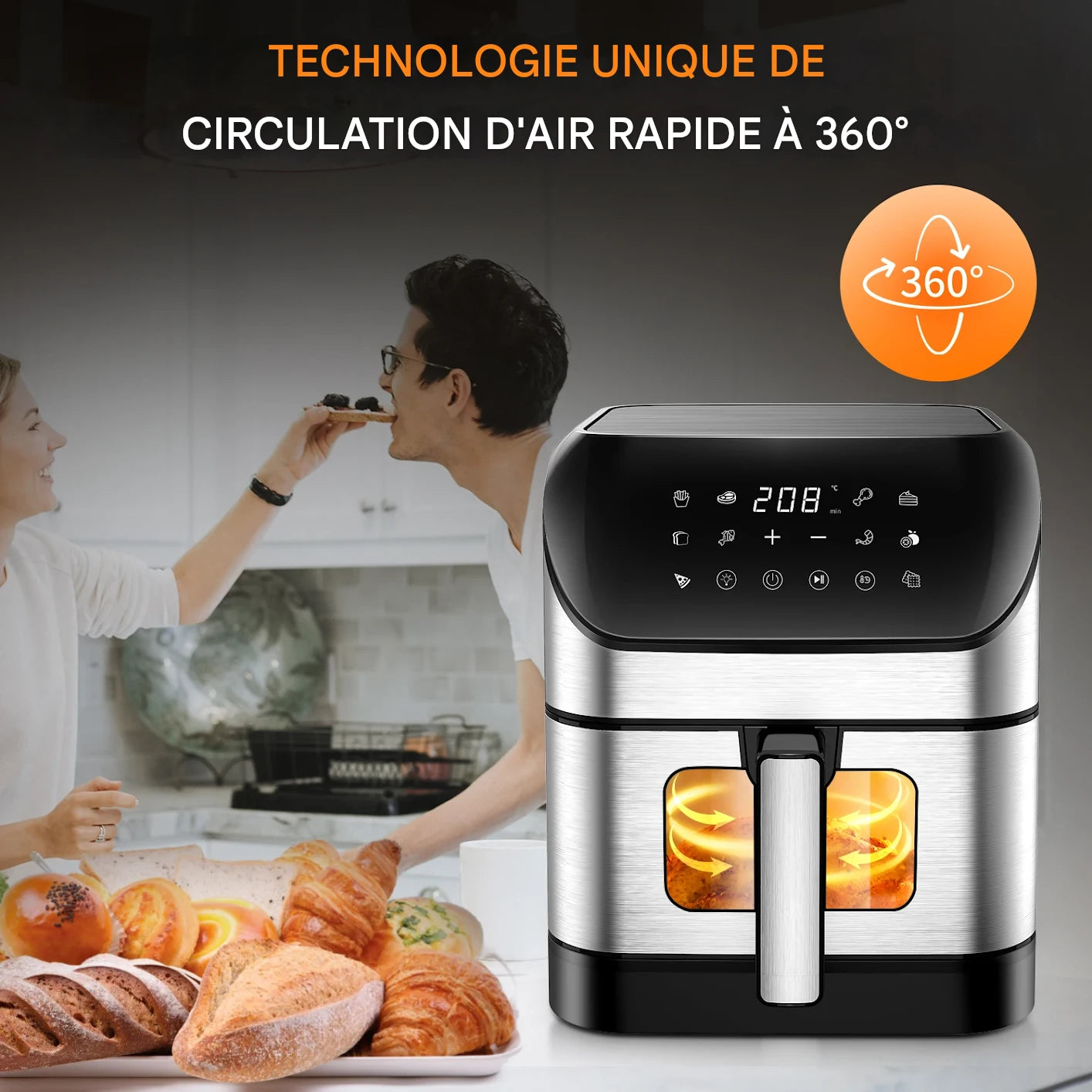 AirFryer 9L à Fenêtre Transparente – 10 Programmes, Sans Huile, Ultra Silencieux