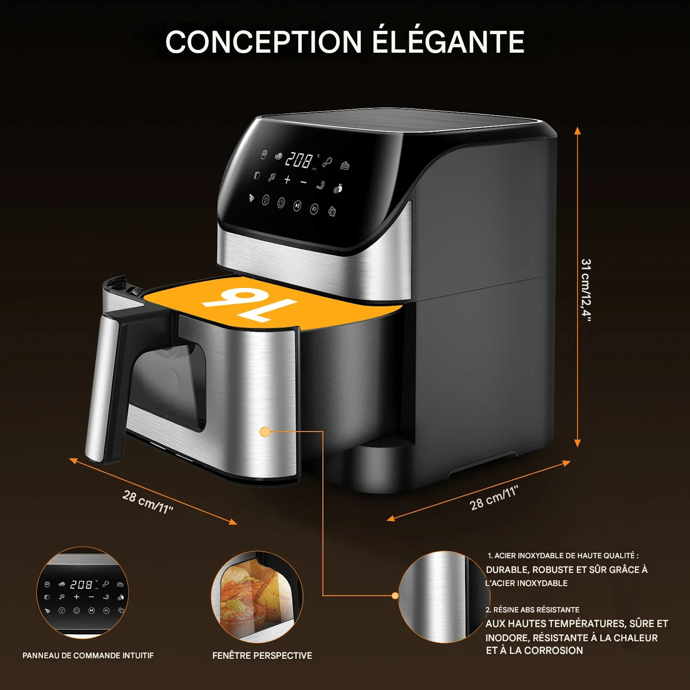 AirFryer 9L à Fenêtre Transparente – 10 Programmes, Sans Huile, Ultra Silencieux